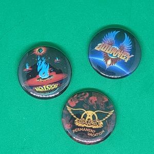button pins, retro buttons, music buttons, music, retro, Journey, Boston, Poison